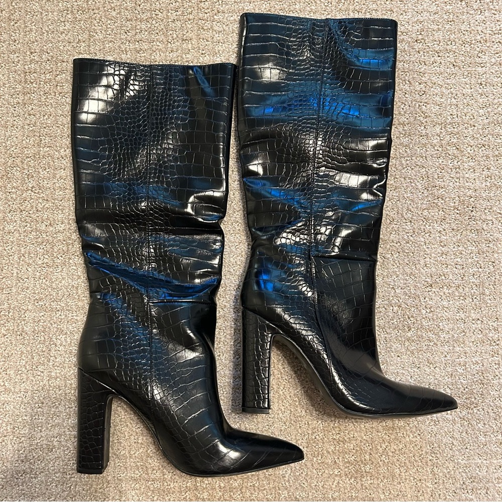Steve Madden Nikitta Croc Embossed Boot Black Size 9.5 - Picture 2 of 12